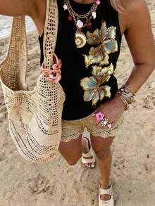 EMERY ROSE 2026 Camiseta de tirantes elegante con estampado floral retro para mujer, estilo Y2K - Negro - Ver 4