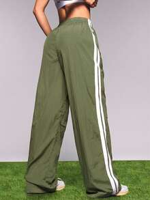 SHEIN Unity Women's Dance Print Drawstring Waist Oblique Pocket Sports Pants - Olive Green - View 2