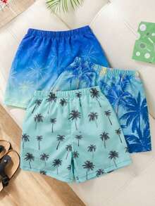 SHEIN Bộ 1 quần short đi biển 2 trong 1 dành cho bé trai tuổi teen, in hình cây dừa nhiệt đới, thích hợp cho kỳ nghỉ, sinh hoạt hàng ngày, đi học, du lịch, thể thao, mùa xuân và mùa hè. - Nhiều màu - Xem 3