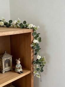 1/2件人造尤加利花环，假绿植花环，配白玫瑰和满天星，适用于婚礼拱门背景墙挂派对中心装饰礼品 - 均碼 - 查看 6