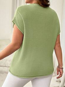 Vionelle Plus Size Solid Color Minimalist Knit Top, Suitable For Commuting - Green - View 6