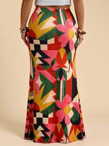 Travachic Plus Size Elegant Romantic Vintage A-Line Maxi Knit Skirt For Party And Gathering, Autumn/Winter - Multicolor - View 2