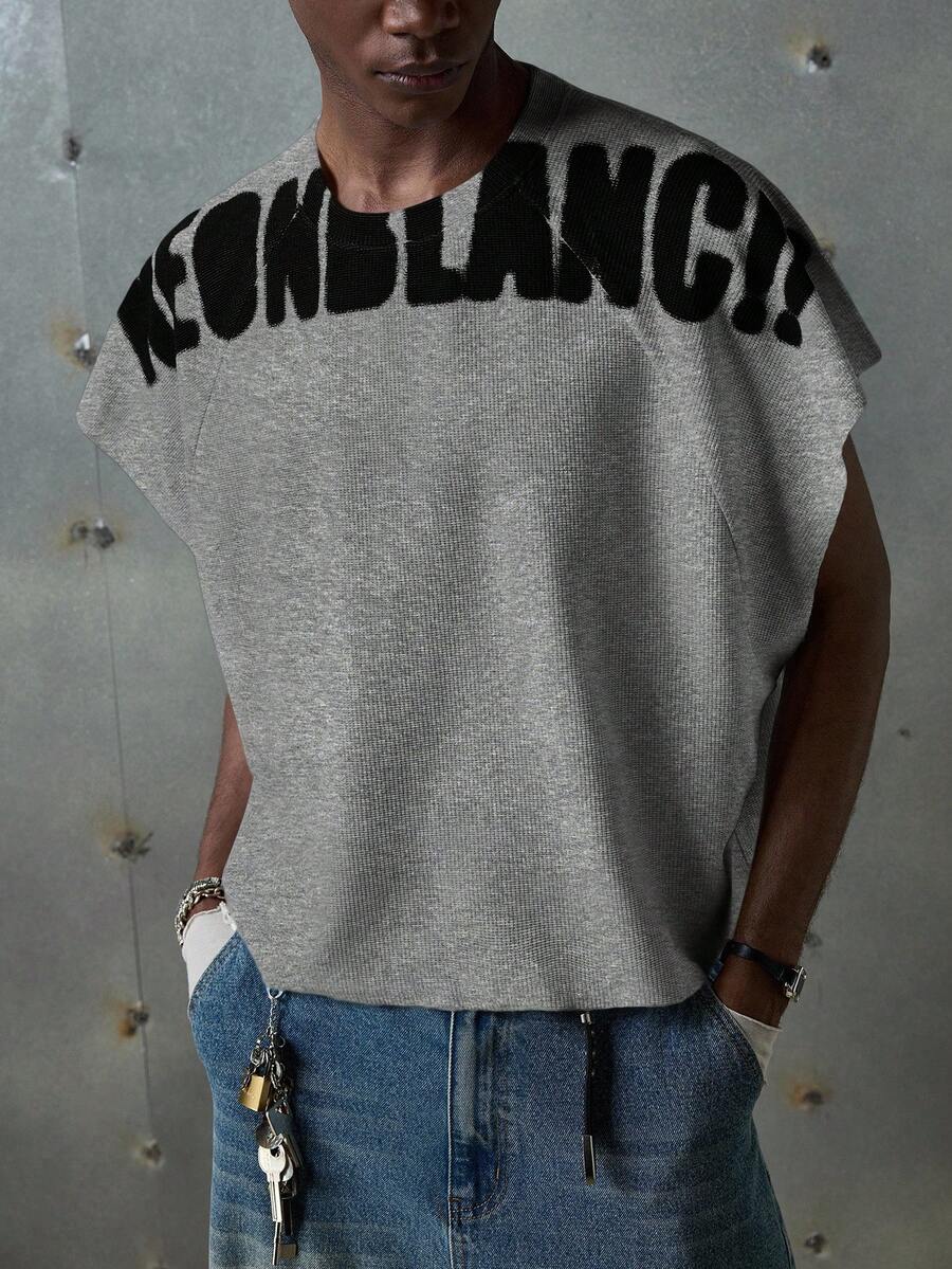 NEON BLANC Áo tank top nam màu trắng cổ tròn in chữ, phong cách đường phố, thích hợp cho mùa hè. - Xám - Xem 1