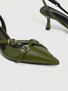 CUCCOO SZL 2026 Spring/Summer New Elegant Hollow-Out Versatile Pointed Toe Criss-Cross Strap High Heel Sandals For Women - Army Green - View 7