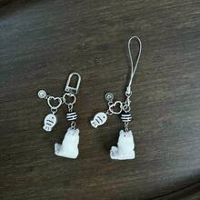 New Design Kawaii Beaded Sea Otter Flocked Phone Lanyard, Phone Charm, Phone Accessory, Bag Charm, Keychain Pendant - Black and White - View 12