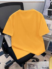 Manfinity Joysei Áo thun nam tay ngắn cổ tròn màu vàng, cỡ tiêu chuẩn, kiểu dáng thường ngày (chất liệu vải), thích hợp cho mùa hè. - Màu vàng - Xem 5