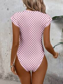 SHEIN LUNE Women's Casual Pink Polka Dot Print Bodysuit, Suitable For Spring And Summer - Multicolor - View 2