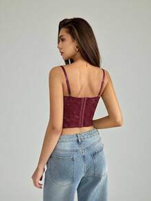 SHEIN Tall 性感蕾丝透视吊带背心，派对装扮，约会装，通勤装，可爱抹胸，性感夜店上衣，束身胸衣，无肩带上衣，外出上衣，夏季上衣，可爱上衣，女士夏季穿搭，蕾丝上衣，束身胸衣，秋冬叠穿 - 酒紅色 - 查看 2