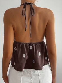 DAZY Áo tank top hai dây in hoa họa tiết toàn thân, thích hợp cho kỳ nghỉ hè của nữ. - màu nâu - Xem 5