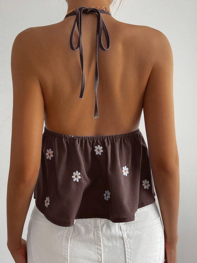 Women's Summer Vacation Floral Embroidery All-Over Print Spaghetti Strap Casual Tank Top