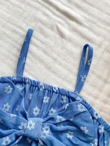 Vintaside Kids 女宝宝可爱休闲夏季蓝白条纹蝴蝶结吊带连体衣 - 藍色 - 查看 5