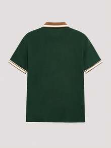 Open Phase Men Striped Trim Polo Shirt, Couple Things - Dark Green - View 2