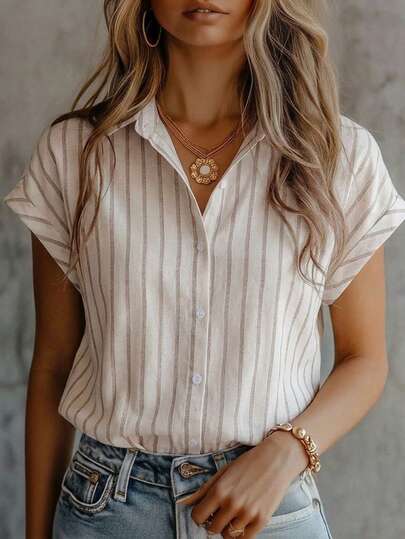 Franclia 女士休闲条纹腰衬衫