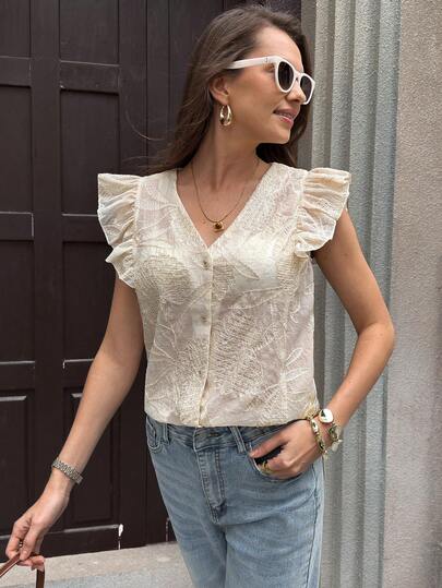 Solivie Blusa con mangas de campana bordada para mujer, elegante top casual de moda para vacaciones y fiestas