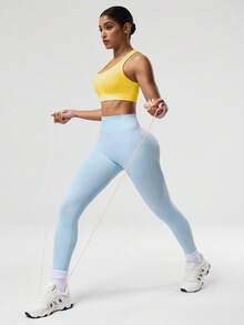 Easithlete 女士纯色无袖短款瑜伽背心 - 黃色 - 查看 7