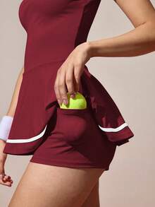 CourtClass Casual Ruffled Collar Half-Zip Short Sleeve Sports Dress Collared Athletic Dress Red Golf Dress Short Sleeve Tennis Dress Cute Tennis Outfit 2 Pieces Golf Skort Woman Sport Dress With Pockets Women's Tennis Dress Quick Dry Golf Dresses Women's Athletic Dresses Women's Golf Dress Athletic Dresses With Pockets Tennis Dresses For Women Quick Ship Items For Women Regular Size Women Clothes Women's Tennis Outfits - Burgundy - View 4