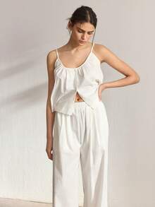 Ocili Komplet piżamowy damski z koszulką i spodniami w jednolitym kolorze - Biały - Zobacz 5