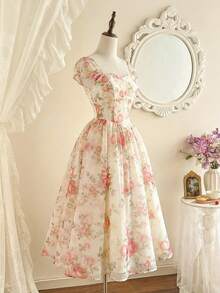 Vintamour Đầm nữ cổ điển thanh lịch, đầm organza in hoa, đầm dài dự tiệc thường ngày, đầm hè cho nữ, trang phục hè cho nữ, đầm xuân cho nữ, đầm lễ Phục sinh cho nữ, trang phục lễ Phục sinh cho nữ, trang phục lễ hội cho nữ, đầm thanh lịch dự tiệc, đầm dự tiệc sang trọng, đầm dự tiệc cho nữ, trang phục dự tiệc, đầm dự đám cưới cho nữ, đầm dự tiệc cưới, đầm tốt nghiệp cho nữ, đầm thanh lịch cho nữ, đầm hoa cho nữ. - Màu be - Xem 3