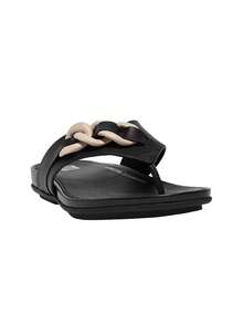Fitflop Gracie Rubber-Chain Leather Toe-Post Women's Flip-Flops Black GA8 - Czarne - Zobacz 2