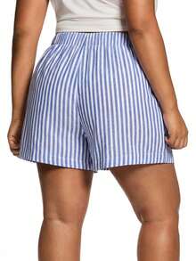Solflare 蓝色条纹休闲宽松大码短裤 - 藍色 - 查看 2