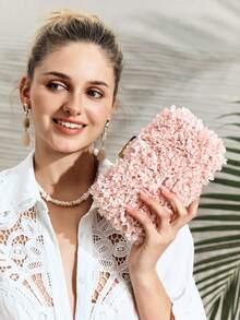 SHECARRY 女士手拿包，浪漫花朵手拿包，婚礼包，派对包，晚宴包。 - 淺粉色 - 查看 1