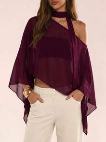 Avenya Áo kiểu nữ bằng vải chiffon, vai lệch, mỏng nhẹ, thanh lịch, mềm mại. - Màu tím - Xem 2