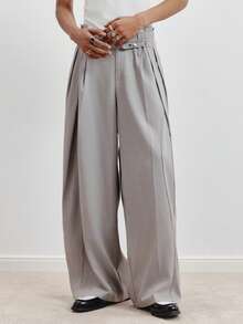 TOKVUE Pantalon gris pour hommes, pantalon à taille haute plissé à jambe droite et large, accessoire de décoration de taille, pantalon large à la mode et polyvalent pour hommes, pantalon gris, pantalon taille haute, pantalon ample pour hommes - Gris - Voir 7