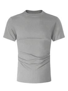 Manfinity Dauomo Men's Solid Color Casual Crew Neck Short Sleeve T-Shirt, Summer Day Light Grey - Grey - View 3