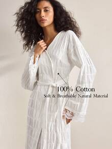 Ocili Women's Solid Color Minimalist Casual Robe - White - View 1