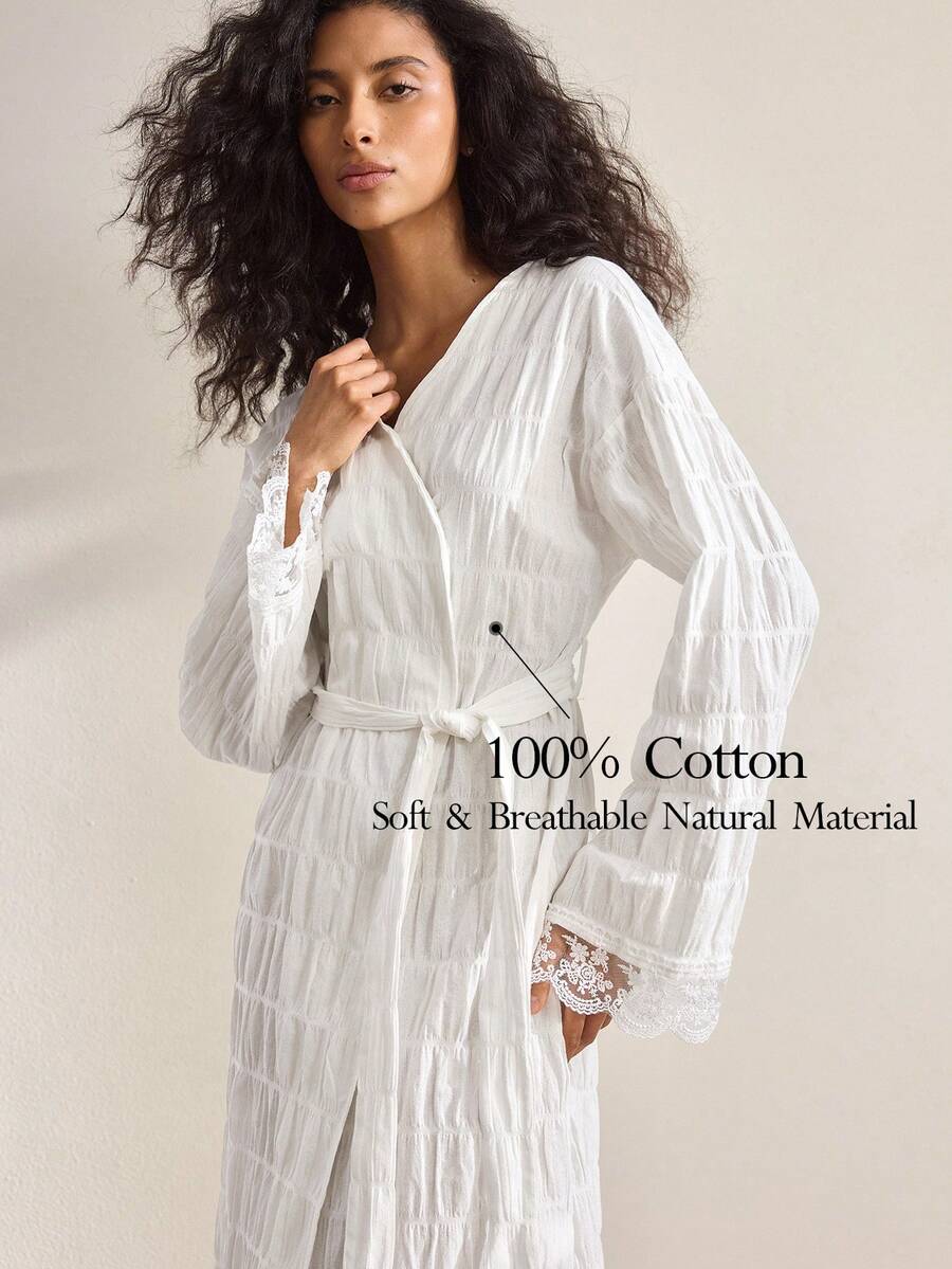 Ocili Women's Solid Color Minimalist Casual Robe - White - View 1