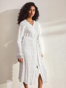 Ocili Women's Solid Color Minimalist Casual Robe - White - View 5
