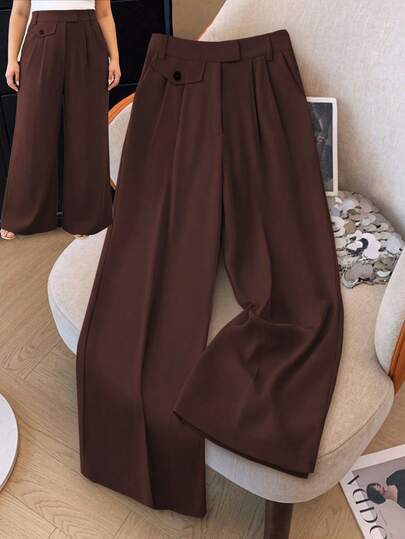 Franclia 大码休闲纯色高腰直筒显瘦西装裤