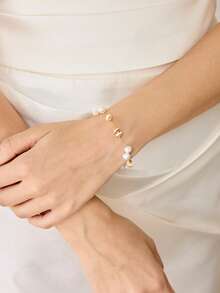 MOTF PREMIUM 欧美时尚淡水珍珠拼接十字手链，女士设计感十足的金属缠绕珍珠手链，时尚手链 - 彩色 - 查看 9