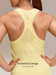 GLOWMODE Ultrafine Soft Seamless Glow The Distance Waist-Length Racerback Tank Top Medium Impact Training Running Workout Gym Wear - Yellow - View 4