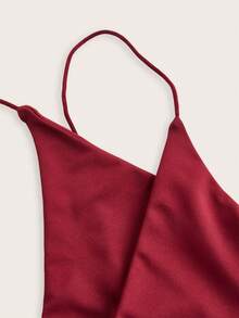 SHEIN ICON Plus Summer 钩眼对比网眼酒红色短款紧身胸衣吊带背心 - 酒紅色 - 查看 4