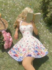 SHEIN MOD Blommig halterneckklänning för kvinnor, semesterstil - Multifärgad - Visa 3