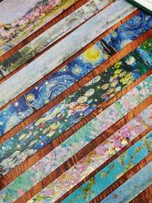 梦幻多色和纸胶带套装，金色箔片点缀，DIY装饰贴纸卷，适用于日记、剪贴簿、计划本、手工制作，自粘耐用，纸艺用品，礼品创意 - 彩色 - 查看 2