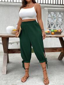 EMERY ROSE Plus Size High Waist Drawstring 7/8 Pants - Dark Green - View 5
