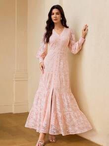 ZEYLAH JACQUARD SPLIT THIGH DRESS - Pink - View 1