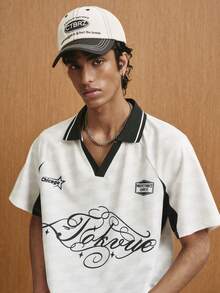 TOKVUE Men's Personalized Fashion Letter Print Raglan Sleeve Polo Shirt - White - View 5