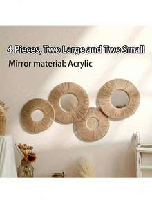 1/2/4件套圆形T型镜，适用于浴室，波西米亚风格木框圆形镜，可用于儿童房、浴室、玄关、卧室、客厅墙面装饰，农舍风格圆形木质壁镜，海岸风格圆形浴室镜，家居装饰，房间装饰，墙面装饰礼品，生日/毕业礼物 - 棕色 - 查看 11