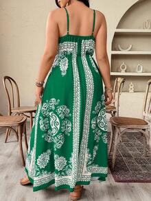 Weeklong Plus Size Summer Vacation Printed Asymmetric Hem Cami Dress - Green - View 2
