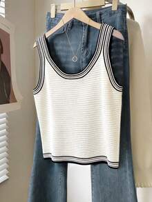 INAWLY Women's Casual Minimalist Knit Tank Top - White - View 2