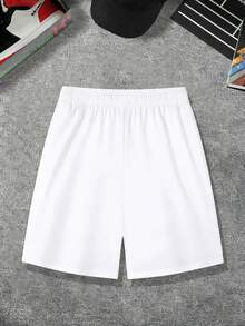 Claim Dot Pantalones cortos sueltos para hombres con estampado de expresión y cintura con cordón - Blanco - Ver 2