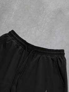 PAVTROS Bộ đồ nam tối giản in họa tiết, gồm áo thun ngắn tay cổ tròn và quần short, thích hợp cho mùa hè. - màu đen - Xem 8