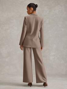 SHEIN Cottnline 女士西装外套和裤子常规版型套装 - 米色 - 查看 2