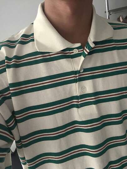 DAZY Áo thun nam tay ngắn kẻ sọc nhiều màu sắc, thích hợp cho mùa hè.