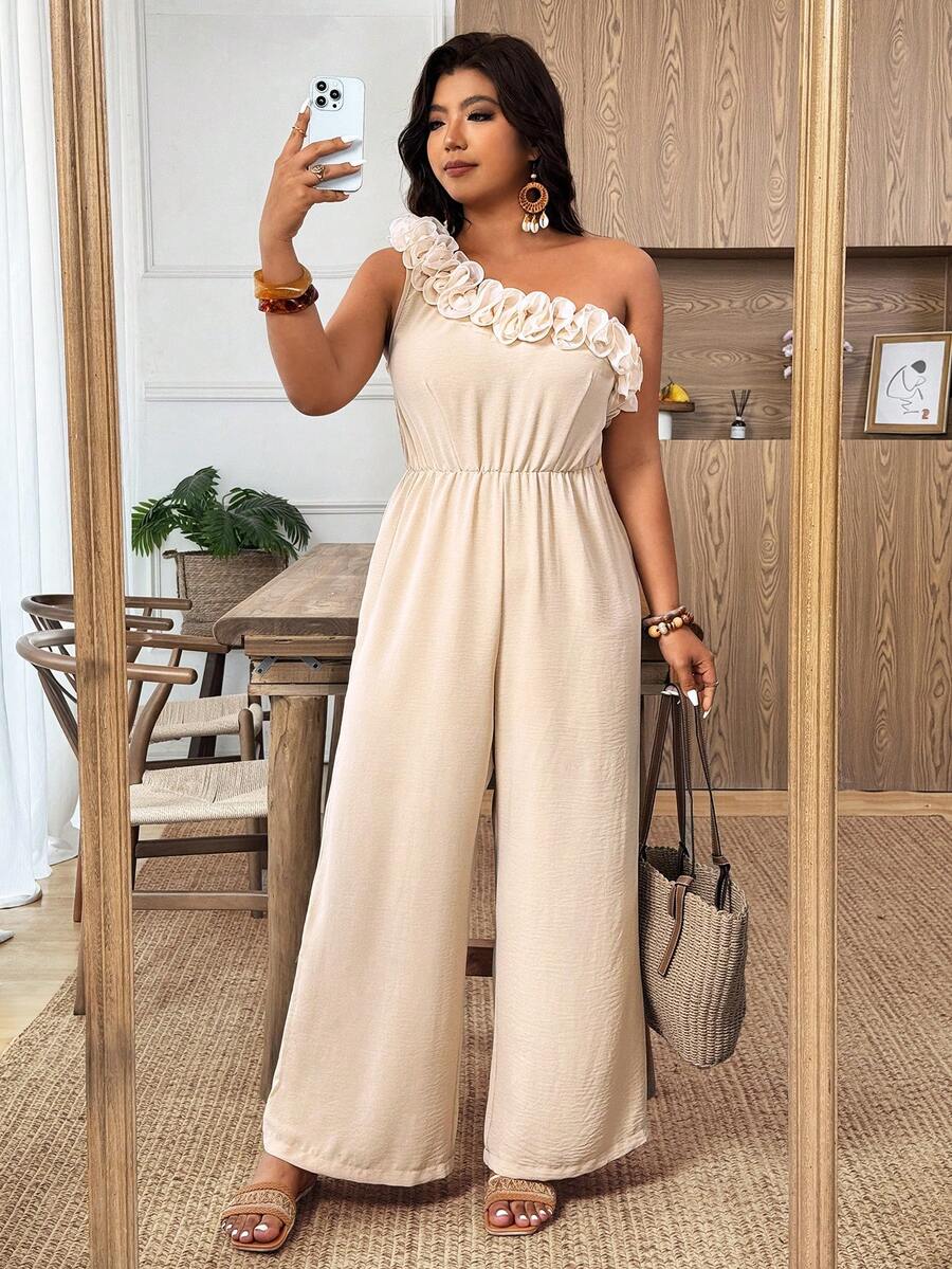 Weeklong Bộ jumpsuit thời trang, thoải mái, phong cách Pháp cổ điển, thanh lịch, thích hợp cho kỳ nghỉ, đi làm, với chi tiết bèo nhún ở vai. - Màu Khaki - Xem 1