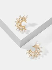 MOTF PREMIUM Pre-18k镀金C型宝石烟火珍珠气质耳环 - 金黃色 - 查看 6