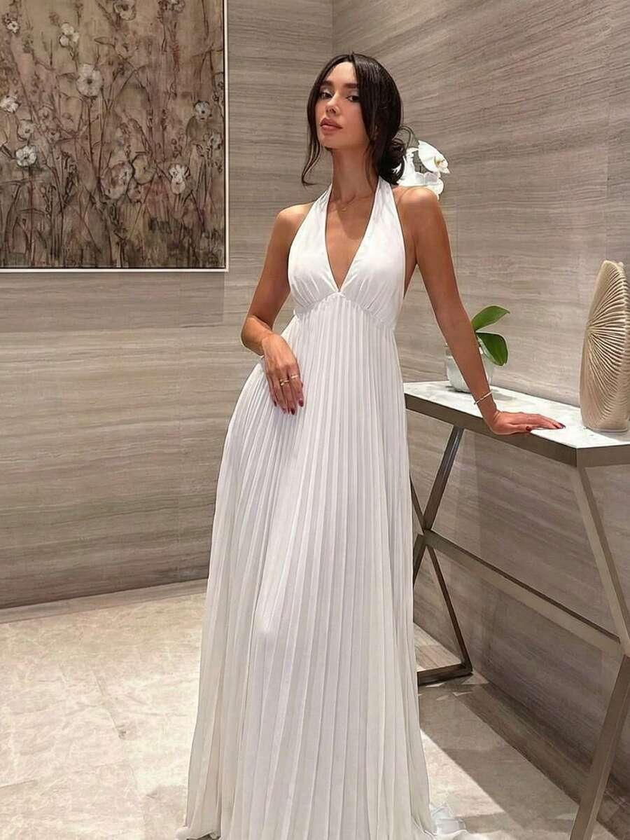 Aloruh 女士优雅纯色白色迷你连衣裙，适合下午茶、约会、日常穿着、婚礼宾客装扮、音乐节、返校季、海滩度假等场合。